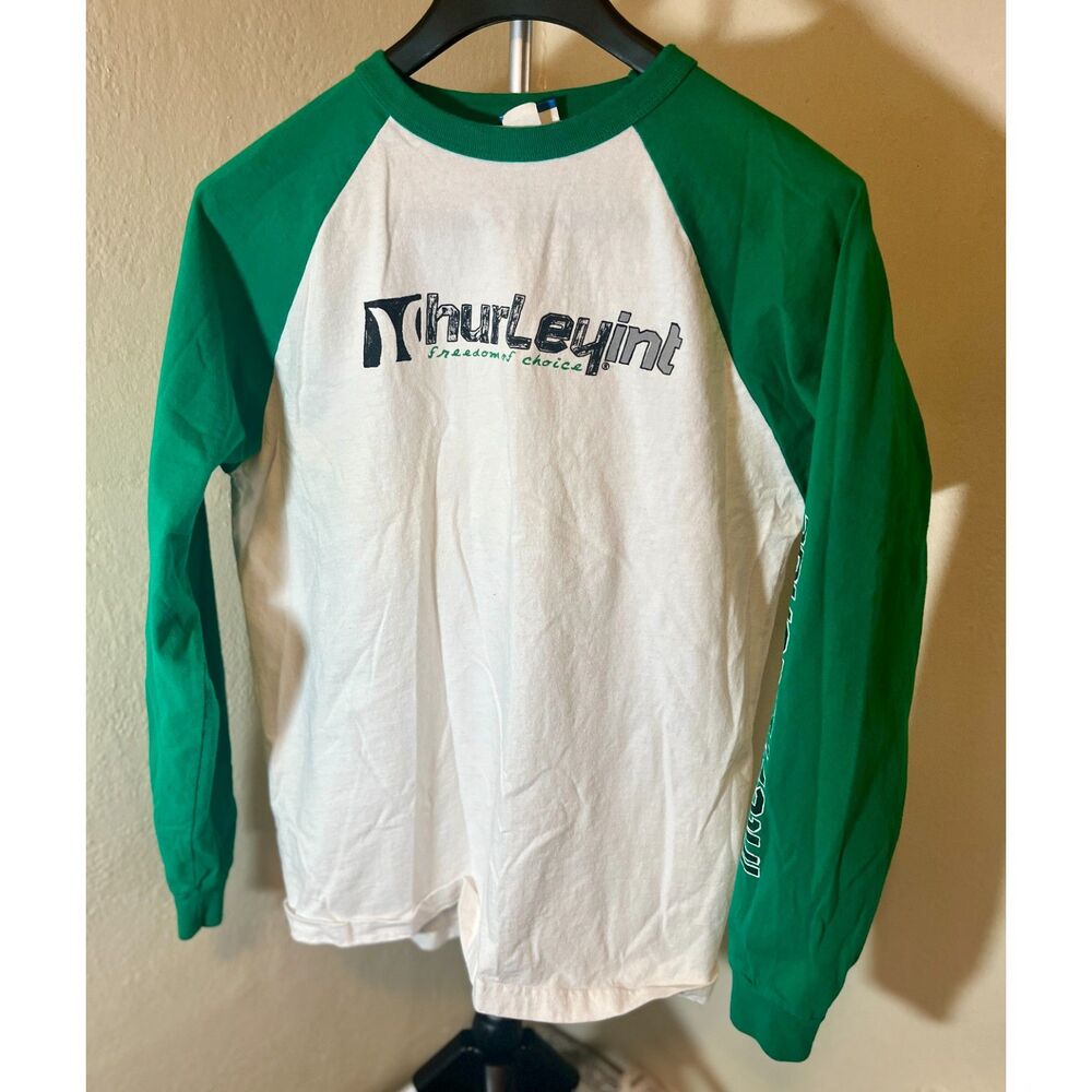 Vintage 90s Hurley Made in USA Raglan Long Sleeve Y2K Skate Surf Tee Size M